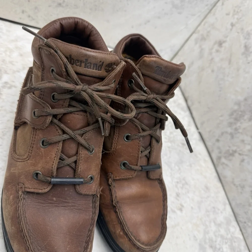 Timberland Mens Size 7.5M Brown Leather Moc Toe Chukka Boots Waterproof Outdoor